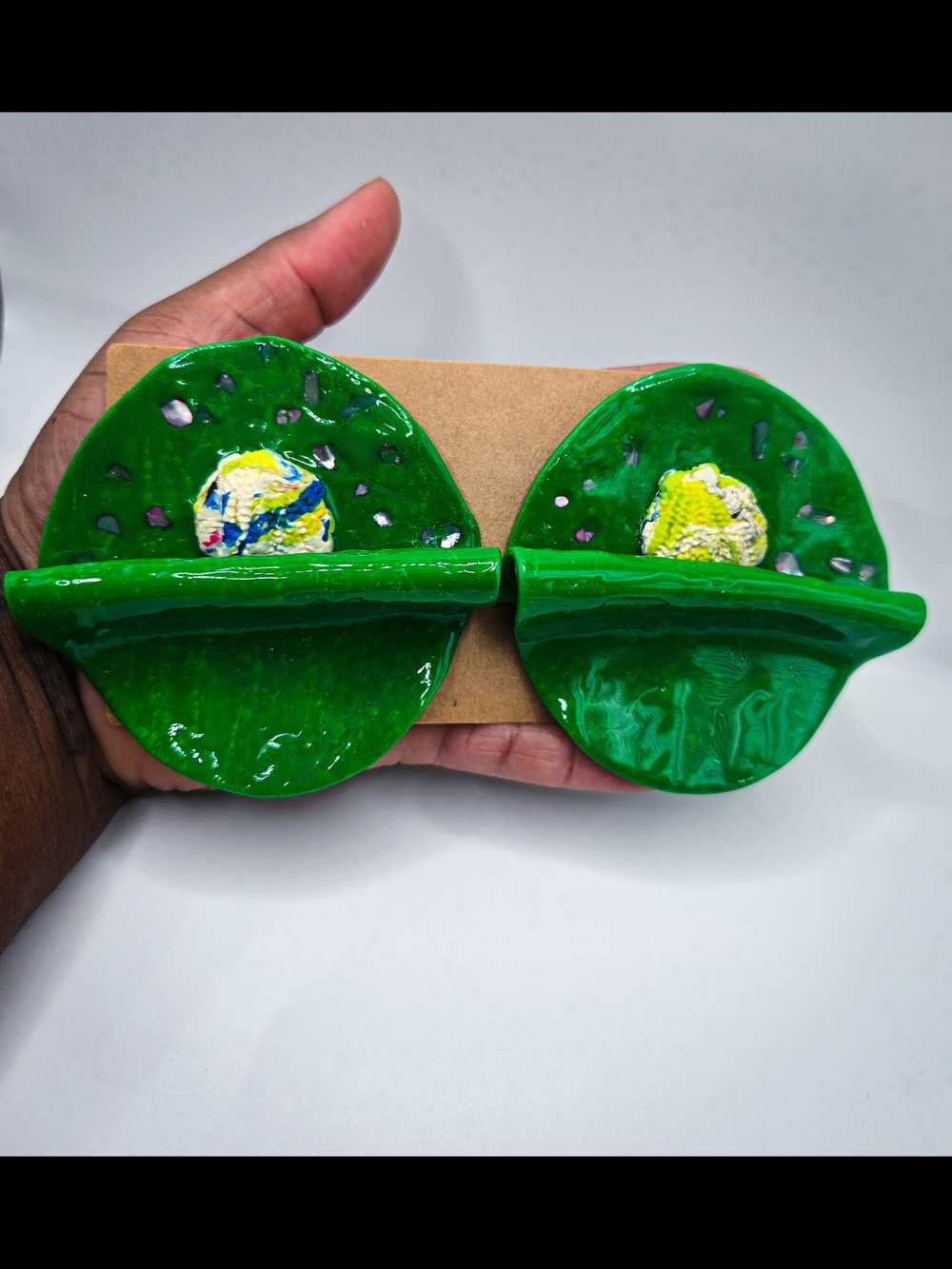Handmade‎ Green Oversized Polymer Clay Earrings